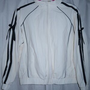 White Bomber Jacket with Black Stripe Trim